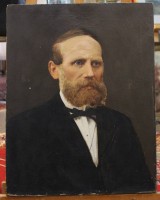 Auktion 375<br>anonymes Herrenportrait, 19, Jhd., &Ouml;l/Hartfaser, ungerahmt, 59,5 x 46cm, Altersspuren