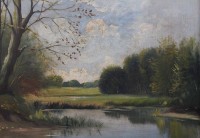 Auktion 375<br>unleserl.signiert, Landschaft, &Ouml;l/Leinwand, hinterlegte Stelle, gerahmt, RG 66,5 x 80,5cm Sperrgut,