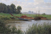 Auktion 375<br>Dietrich RUSCH (1863-1959), Torfkahn, datiert 1923, &Ouml;l/Holz, gerahmt, RG 28 x 40cm