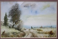 Auktion 375<br>kl. Landschaftsaquarell, unleserl.signiert, ger./Glas, RG 20 x 25cm