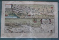 Auktion 375<br>Die Elbe im Jahr 1628 von Willem Janszoon Blaeu, color. Kupferstich, ger./Glas, RG 61,5 x 80cm