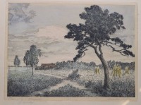 Auktion 375<br>Cornelius Johannes ROGGE (1874-1936), Sommertag in Worpswede, Farbradierung, gerahmt/Glas, RG 38 x 45cm
