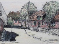 Auktion 375<br>Johs. Kaemmerer, Wedel, Alte Schulstrasse oder englischer Berg, Zeichnung, ger./Glas, RG 23,5 x 28cm