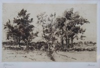 Auktion 375<br>Harmsen o.&auml;., betitelt Herbst, wohl Radierung, ger./Glas, RG 23,5 x 27,5cm