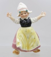Auktion 375<br>Figur, ENS, M&auml;dchen in Tracht, Unterglasurfarben, ca. H-14cm