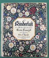 Auktion 375<br>Kinderlust. Ein Bilderbuch.,Holst, Adolf und Cora Lauzil (Illus.): Verlag: Leipzig/A. Anton &amp; Co., 1921, 6 Bll., unpag., mit z. T. ganzseitigen, mehrfarbigen Illustrationen , 25x21 cm