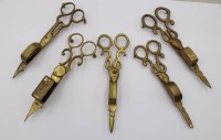 Auktion 375<br>5x div. zum Teil antike Dochtscheren, Messing, ca. L-16cm