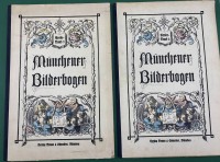 Auktion 375<br>2x "M&uuml;nchner Bilderbogen" Probeband 3 und 4, Holzstichtechnik, Doppelseiten, guter Zustand, 34x23 cm