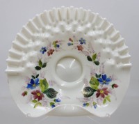 Auktion 375<br>Milchglasschale, Biedermeier, florale Bemalung, ca. H-6cm ca. D-24cm