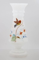 Auktion 375 / Los 10011 <br>Opalin-Glasvase, Biedermeier, florale Emaillemalerei, ca. H-24cm