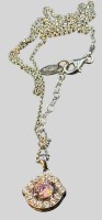 Auktion 375<br>Silber-925- Halskette mit Anh&auml;nger, altrosa Stein, 4,42 gr