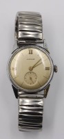 Auktion 375<br>Vintage-Herrenarmbanduhr, Junghans, Handaufzug, Zugband, Werk l&auml;uft, Tragespuren,  D-3cm