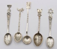 Auktion 375<br>5x div. fig&uuml;rl. Zierl&ouml;ffel, Silber, 36,1gr., ca. L-11cm