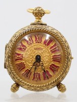 Auktion 375<br>prunkvoller Vintage-Tischwecker, &bdquo;Du Ch&acirc;teau&ldquo; , Schmid, Werk l&auml;uft, ca. H-9,5cm D-7,5cm
