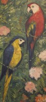 Auktion 375<br>Hermann PIPPART (1907-1987), Paar Papageien, &Ouml;l/Leinwand, gerahmt, Rahmen besch&auml;digt, ca. RG 91 x 50cm