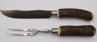Auktion 375<br>jagl. Tranchierbesteck, Geweihgriffe, ca. L-28,5cm