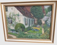 Auktion 375<br>anonymer bl&uuml;hender Bauerngarten, &Ouml;l/Leinen, gerahmt, RG 70x55 cm