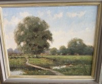 Auktion 375 / Los 4034 <br>Hendrik-Jan NEULAND (1928)  "Sommerlandschaft mit K&uuml;hen" &Ouml;l/Leinen, gerahmt, RG 62x52 cm