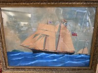 Auktion 375 / Los 4035 <br>de Clerck Kapit&auml;nsbild der "Rare Plant of Bedstow, Capt. W.H. Tabb, 1895" Aquarell/Mischtechnik, ger/Glas, RG 97x72 cm (Sperrgut-Achtung Glas!), verso Klebetikett mit Beschreibung