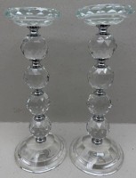 Auktion 375<br>Paar hohe Kristall-Leuchter, facettiert, H-24,5 cm