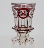 Auktion 375<br>Fussbecher, Biedermeier um 1850, jagdl. Motive, leider bestossen, ca. H-14cm