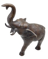 Auktion 375<br>Bronze Elefant mit erhobenen R&uuml;ssel, wohl Indien, H-21 cm, feine Gravur