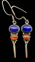 Auktion 375<br>Paar Silber-925- Ohrh&auml;nger mit Bernstein und Lapislazuli, L-ca. 6 cm, 4,48 gr
