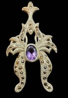 Auktion 375<br>gr. Silber-925- Anh&auml;nger mit Amethyst und vielen Markasiten (einige fehlen), H-5 cm, 7,34 gr