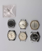 Auktion 375 / Los 2040 <br>6x div. Vintage Armbanduhren ohne B&auml;nder, wohl alle defekt, ca. D-3cm