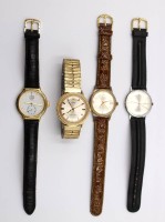 Auktion 375<br>4x div. Vintage-Armbanduhren, 3x Handaufzug 1x Quartz, Werke laufen, ca. D-3cm