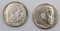 Auktion 375<br>Zwei 5 Reichsmark 1936 Deutsches Reich, 900er Silber, 27,8 g