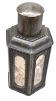 Auktion 375 / Los 15530 <br>antike chines. 6-eckige Zinn-Teedose, Bemalung hinter Glas, H-17,5 cm, B-8,5 cm