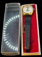 Auktion 375<br>mechan. HAU "Excellent Super" 17 Jewels, Werk l&auml;uft, Lederband, in Display