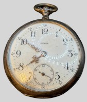 Auktion 375<br>mechan. HTU "Omega" in  Silbergeh&auml;use-800-, 2 Deckel Silber, Aufzugskrone fehlt, also Werk nicht gepr&uuml;ft, D-5 cm