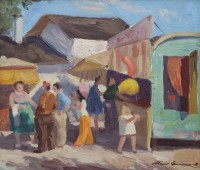 Auktion 375<br>Fr&uuml;hlingsfest in Bremerhaven (1973), Klaus Bemmer (1921-1979), &Ouml;l/Malfaser, RG 41 x 46cm