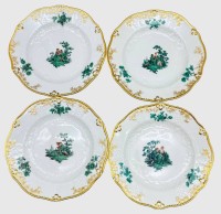 Auktion 375<br>Staatlich Meissen: 4 Kuchenteller.,Neumarseille mit Watteau-Malerei, alle 1.Wahl und gut erhalten, D-16 cm