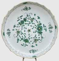 Auktion 375<br>gr. Platte "Meissen" indisch gr&uuml;n mit Gold, 1.Wahl, D-28 cm,