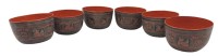 Auktion 375<br>6x Lack-Teeschalen, Burma, Tierkreiszeichen, H-5 cm, D-8,5 cm