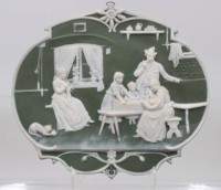 Auktion 375<br>Jugendstil-Wandbild, Jasperware, Nr. 7914.3, Stubenszene, ca. 17 x 19cm