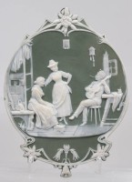 Auktion 375<br>Jugendstil-Wandbild, Jasperware, galante Szene, Nr. 5074/A, ca. 19 x 14cm