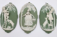 Auktion 375<br>3x Reliefbilder, Jugendstil, Nummern und Germany gemarkt, ca. 18 x 10,5cm