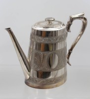 Auktion 375<br>Kaffeekanne, James Dixon &amp; Sons, EPBM, um 1860, ca. H-22cm, Versilberung wohl ernuert