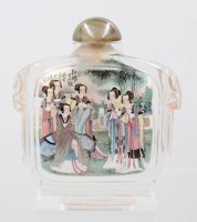 Auktion 375<br>gr. chinesische Schnupftabakflasche, Zwischenglasmalerei, ca. H-9,5cm B-8,5cm, kl. Chip am Hals