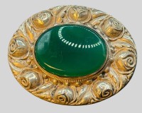 Auktion 375<br>grosse Jugendstil-Silber-800- Brosche mit ovalen Chrysopas, Rosendekor, 6x4,5 cm, 20,82 gr., undeutlich signiert