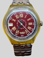 Auktion 375<br>Swatch automatic Uhr, Werk l&auml;uft, 1992, Tragespuren, Metall Zugband