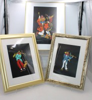 Auktion 375 / Los 4046 <br>3x  Germ&auml;lde, Clowns, unleserl. signiert, datiert 2000, je gerahmt/Glas, RG ca. 51 x 45cm