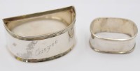 Auktion 375<br>2x div. Serviettenringe, Silber 925/800, 1x Gravur, zus. ca.  L-4cm B-1,6cm u L-6cm B-3cm