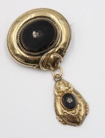 Auktion 375<br>Biedermeierbrosche, mit Onyx, Schaumgoldm ca. L-5cm