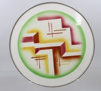 Auktion 375 / Los 9044 <br>Art-Deco-Tortenplatte, Spritzdekor, Metallrand, D-30cm