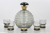 Auktion 375<br>Art-D&eacute;co Karaffe mit 5 Gl&auml;sern, Goldrand